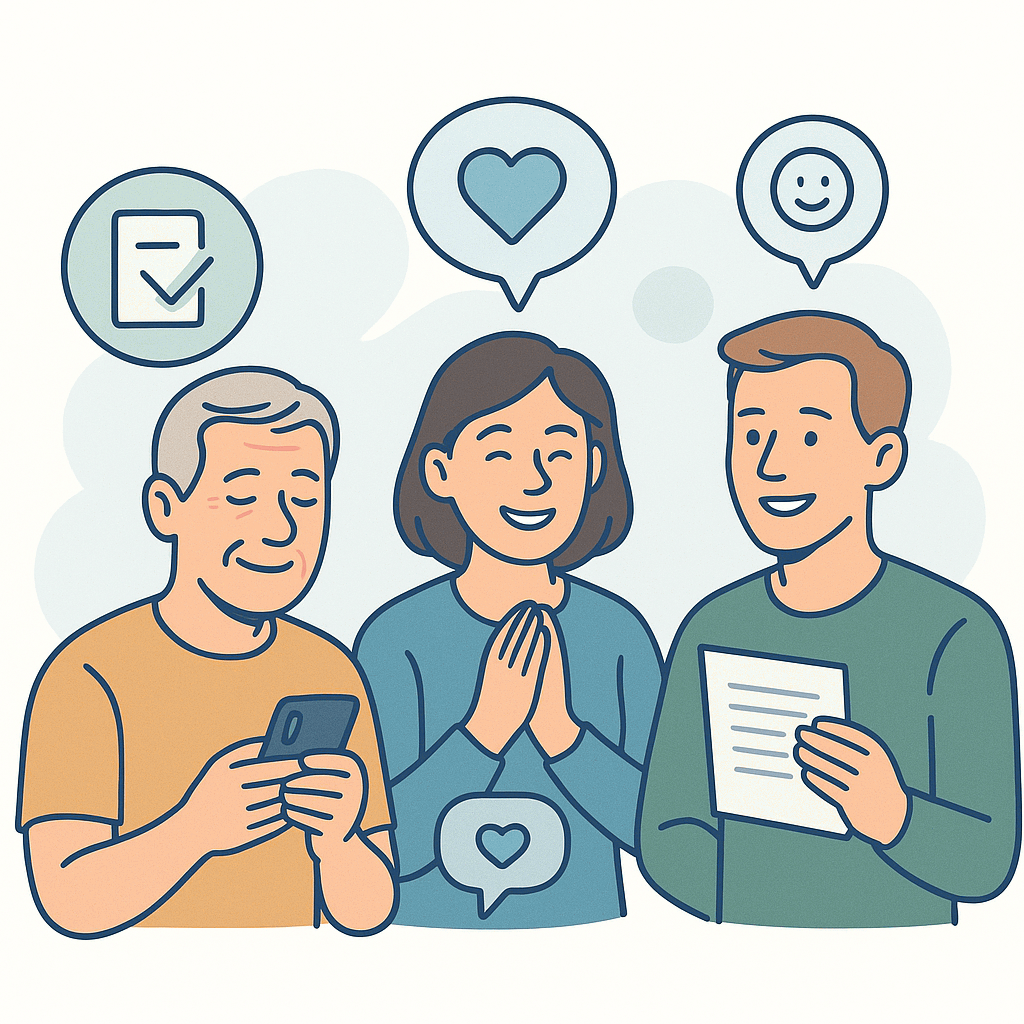 Happy people sharing testimonial feedback illustration